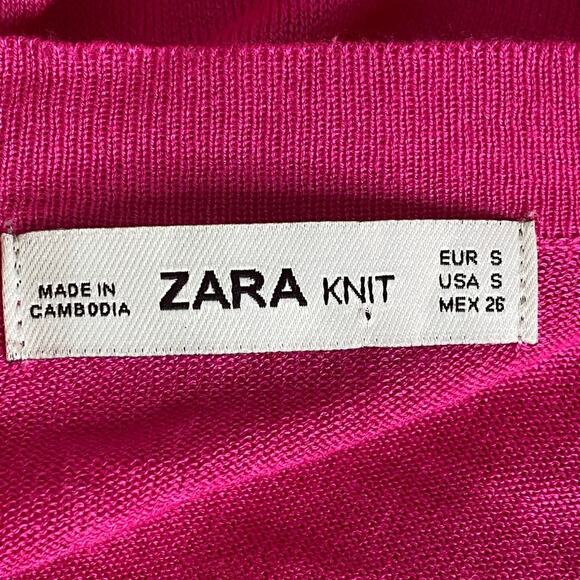 2/$30 ZARA V-Neck Crop Cardigan Small Fuchsia Button Front Long Sleeve #6096 - Picture 9 of 13